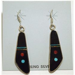 Navajo Multi-Stone Inlay Sterling Silver French Hook Earrings - Harold Smith