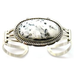 Navajo White Buffalo Sterling Silver Cuff Bracelet - Eugene Belone