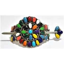 Navajo Multi-Stone Cluster Sterling Silver Hair Barrette - Juliana Williams