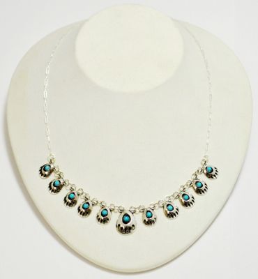 Navajo Turquoise Bear Paw Sterling Silver Necklace - LP