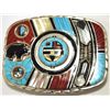 Image 1 : Zuni Multi-Stone Inlay Sun Face Spinner Sterling Silver Buckle - Don Dewa