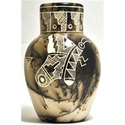 Acoma Pueblo Butterfly Etched Horsehair Pottery - Gary Yellow Corn Louis