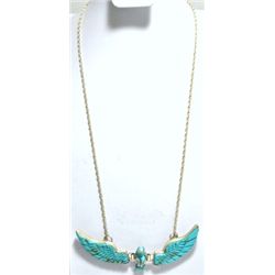 Navajo Turquoise & Mother of Pearl Beak Sterling Silver Necklace - Ben Livingston
