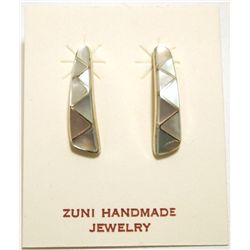 Zuni Mother of Pearl Inlay Sterling Silver Post Earrings - Rufina Halusewe