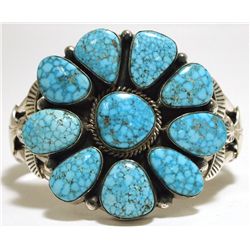 Navajo Spider Web Kingman Turquoise Sterling Silver Cuff Bracelet - Mary Ann Spencer