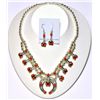 Navajo Coral Squash Blossom Necklace & Earrings Set - Phil & Lenore Garcia