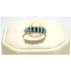 Zuni Turquoise Sterling Silver Women's Ring - Roland Quam