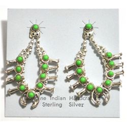 Navajo Green Turquoise Sterling Silver Squash Blossom Post Earrings - Larry Curley