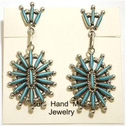 Zuni Turquoise Needlepoint Sterling Silver Post Earrings - Lance & Cordelia Waatsa