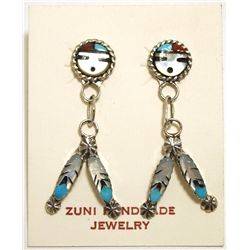Zuni Multi-Stone Inlay Sun Face Sterling Silver Post Earrings - Keith Leekity