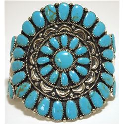 Navajo Turquoise Cluster Sterling Silver Cuff Bracelet - Juliana Williams