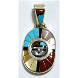 Zuni Multi-Stone Sun Face Spinner Sterling Silver Pendant - Don Dewa