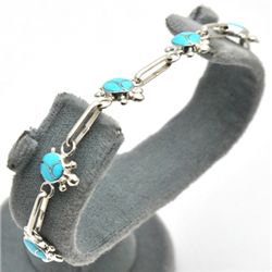 Zuni Turquoise Turtle Link Bracelet - Vernon Waikaniwa