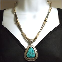Old Pawn Navajo Stormy Mountain Turquoise Sterling Silver Necklace - Jack Tom