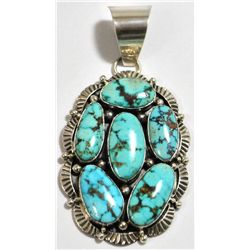 Navajo Spider Web #8 Turquoise Sterling Silver Pendant - Mary Ann Spencer