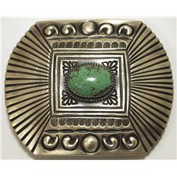 Navajo Green Fox Turquoise Sterling Silver Buckle - Martha Cayatine