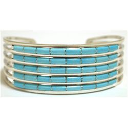 Zuni Turquoise Channel Inlay Sterling Silver Cuff Bracelet - Anselm Wallace