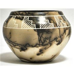 Acoma Pueblo Stairs Etched Horsehair Pottery - Gary Yellow Corn Louis