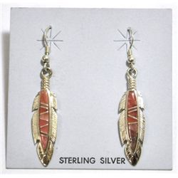 Navajo Rhodochrosite Sterling Silver French Hook Earrings - Calvin Begay