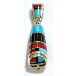 Zuni Multi-Stone Sun Face Sterling Silver Spinner Pendant - Don Dewa