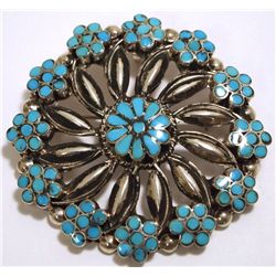 Old Pawn Zuni Turquoise Sterling Silver Flower Pendant & Pin - VM Dishta