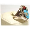 Image 2 : Zuni Coral & Turquoise Sterling Silver Snake Men's Ring - Effie Calavaza