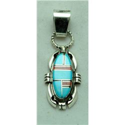 Navajo Coral and Turquoise Scarab Pendant