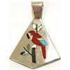 Image 1 : Zuni Multi-Stone Inlay Macaw Sterling Silver Pendant - Sanford Edaakie
