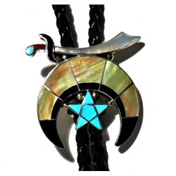 Zuni Multi-Stone Crescent Sterling Silver Bolo Tie - Lena Quandelacy