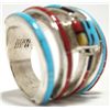 Image 4 : Zuni Multi-Stone Inlay Sun Face Sterling Silver Men's Ring - Don Dewa