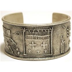 Navajo Sterling Silver Tufa Cast Farm Scene Cuff Bracelet - Philander B Begay