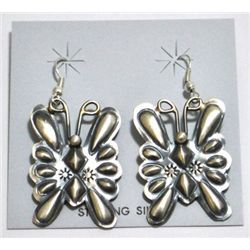 Navajo Butterfly Sterling Silver French Hook Earrings - Tim Yazzie