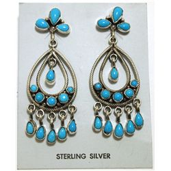 Navajo Turquoise Sterling Silver Post Earrings - Eleanor Largo