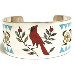 Zuni Multi-Stone Inlay Cardinal Sterling Silver Cuff Bracelet - Dennis & Nancy Edaakie