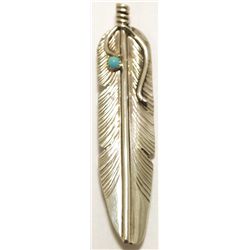 Navajo Turquoise Sterling Silver Feather Pin - Chris Charley