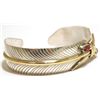 Image 2 : Navajo Coral & 12k Gold Fill over Sterling Silver Feather Cuff Bracelet - Virgil Reader