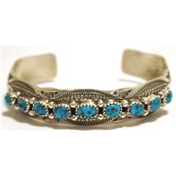 Navajo Turquoise Sterling Silver Cuff Bracelet - Wilson Begay