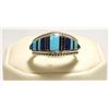 Image 1 : Zuni Multi-Stone Channel Inlay Sterling Silver Men's Ring - D. Panteah