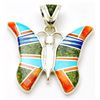 Image 1 : Navajo Multi-Stone Butterfly Pendant - Calvin Begay