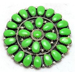 Navajo Green Turquoise Medium Circle Large Stone Pendant & Pin - Juliana Williams