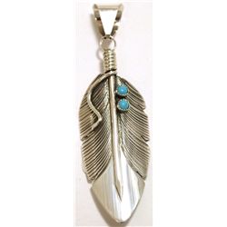 Navajo Turquoise Sterling Silver Feather Pendant - Chris Charley