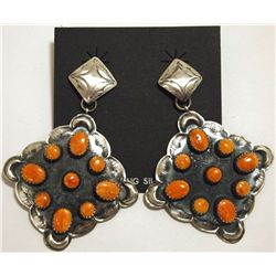 Navajo Spiny Oyster Sterling Silver Post Earrings - Albert J Brown