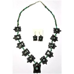 Zuni Black Marble Fetish Necklace & Earrings Set - Dilbert Gasper