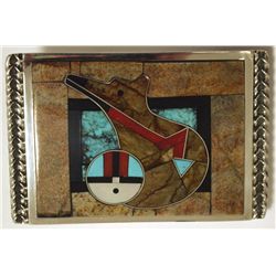 Zuni Multi-Stone Inlay Bear Sterling Silver Buckle - Gilbert & Mildred Calavaza