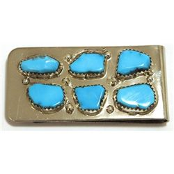 Zuni Turquoise Sterling Silver Money Clip - Curt Cheama