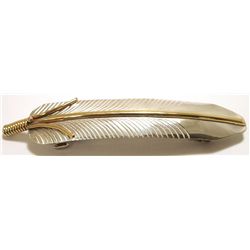 Navajo 12k Gold Fill over Sterling Silver Feather Hair Barrette - Virgil Reader