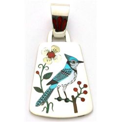 Zuni Multi-Stone Bird Design Sterling Silver Pendant - Rudell & Nancy Laconsello