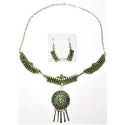 Navajo Green Turquoise Sterling Silver Necklace & Earrings Set - Violet Begay