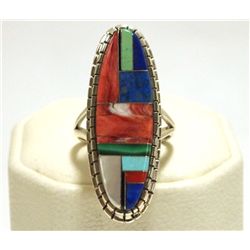 Navajo Multi-Stone Inlay Sterling Silver Women's Ring - Ray Jack