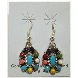 Navajo Multi-Stone Sterling Silver French Hook Earrings - Renee Williams
